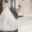 Luxury / Gorgeous Charming Champagne Wedding Dresses 2020 A-Line / Princess Ruffle Off-The-Shoulder Beading Backless Rhinestone Sequins Sleeveless Court Train