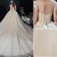 Charmant Champagne Robe De Mariée 2020 Robe Boule Encolure Dégagée Perlage Paillettes Sans Manches Dos Nu Royal Train