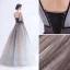 Sexy Silver Grey Evening Dresses  2020 A-Line / Princess Backless V-Neck Sleeveless Sequins Floor-Length / Long Formal Dresses