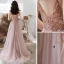 Sexy Rosa Ballkleider 2020 A Linie Spaghettiträger Perlenstickerei Strass Pailletten Ärmellos Rückenfreies Gespaltete Front Lange Festliche Kleider