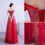 Charming Red Evening Dresses  Crossed Straps A-Line / Princess Off-The-Shoulder Sequins Lace Flower Short Sleeve Backless Floor-Length / Long Formal Dresses