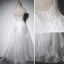Elegant White Wedding Dresses 2018 A-Line / Princess Lace Appliques See-through Scoop Neck Backless Sleeveless Floor-Length / Long Wedding