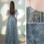 Charmant Himmelblau Grau Abendkleider 2020 Off Shoulder Perlenstickerei Pailletten Spitze Blumen Kurze Ärmel Rückenfreies Lange Festliche Kleider