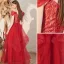Charming Burgundy Evening Dresses  2020 A-Line / Princess Off-The-Shoulder Lace Short Sleeve Backless Cascading Ruffles Floor-Length / Long Formal Dresses