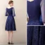Chic / Beautiful Navy Blue Homecoming Sequins Graduation Dresses 2020 A-Line / Princess V-Neck 3/4 Sleeve Knee-Length Formal Dresses