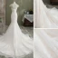Charming Ivory Trumpet / Mermaid Wedding Dresses 2021 Scoop Neck Lace Flower Short Sleeve Backless Chapel Train Wedding
