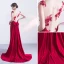 Chic / Belle Bordeaux Robe De Soirée 2018 Trompette / Sirène En Dentelle Appliques Noeud Encolure Dégagée Sans Manches Train De Balayage Robe De Ceremonie