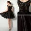 Chic / Belle Noire Robe De Cocktail 2018 Robe Boule Cristal Paillettes Dentelle Encolure Carrée Sans Manches Courte Robe De Ceremonie