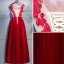Chic / Belle Bordeaux Robe De Bal 2018 Princesse En Dentelle Appliques Cristal Faux Diamant Paillettes Noeud Encolure Dégagée Dos Nu Sans Manches Longueur Cheville Robe De Ceremonie