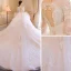 Élégant Champagne Robe De Mariée 2018 Robe Boule Appliques Volants en Cascade Encolure Dégagée 1/2 Manches Dos Nu Cathedral Train Mariage