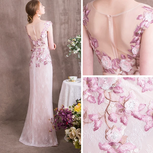 Chic / Beautiful Candy Pink Evening Dresses  2018 Trumpet / Mermaid Appliques Sash Lace Scoop Neck Floor-Length / Long Formal Dresses
