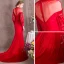 Modern / Fashion Chinese style Red Evening Dresses  2018 Trumpet / Mermaid Sequins High Neck Long Sleeve Sweep Train Formal Dresses