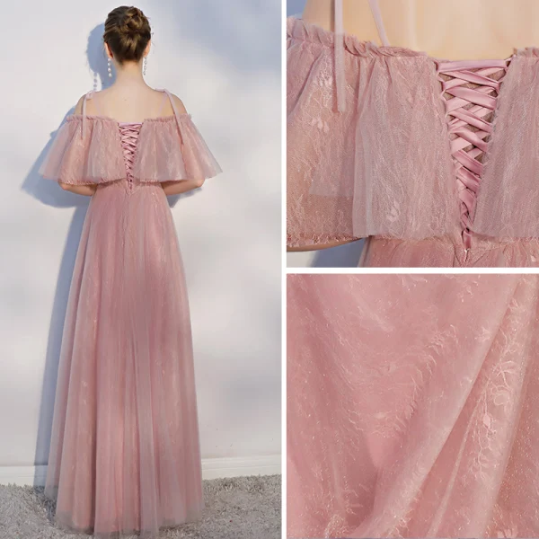 Chic / Beautiful Casual Pearl Pink Evening Dresses 2018 A-Line / Princess Spaghetti Straps Backless Short Sleeve Floor-Length / Long Formal Dresses