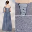 Chic / Beautiful Ocean Blue Prom Dresses 2018 A-Line / Princess Backless Beading Crystal Off-The-Shoulder Sleeveless Floor-Length / Long Formal Dresses