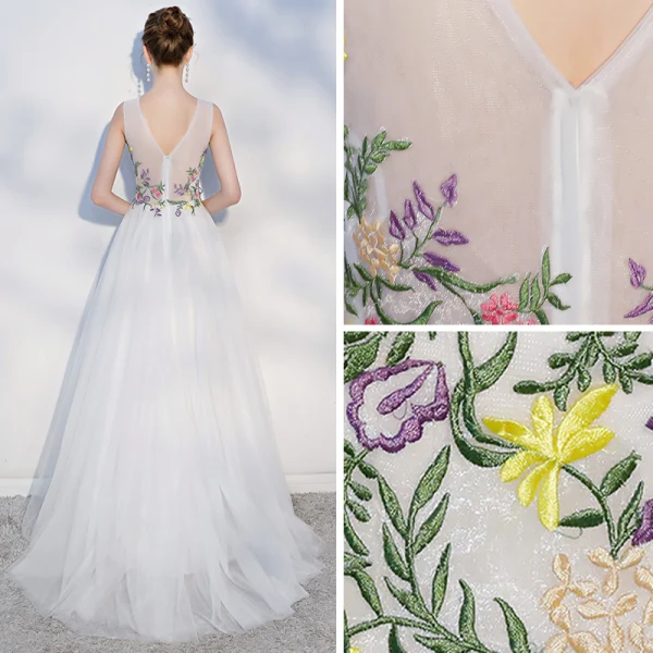 Élégant Multi-Couleurs Plage Robe De Mariée 2018 Princesse Appliques Encolure Dégagée Dos Nu Sans Manches Fendue devant Train De Balayage Mariage