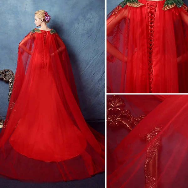 Chinesischer Stil Rot Abendkleider 2018 Mermaid Applikationen Kristall Eckiger Ausschnitt Watteau-falte Ärmellos Sweep / Pinsel Zug Festliche Kleider