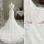 Charmant Blanche Trompette / Sirène Robe De Mariée 2021 V-Cou Perlage Gland En Dentelle Fleur Sans Manches Dos Nu Cathedral Train Mariage
