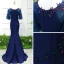Chic / Belle Bleu Roi Robe De Soirée 2018 Trompette / Sirène En Dentelle Fleur Appliques Perlage Paillettes Encolure Dégagée 1/2 Manches Train De Balayage Robe De Ceremonie