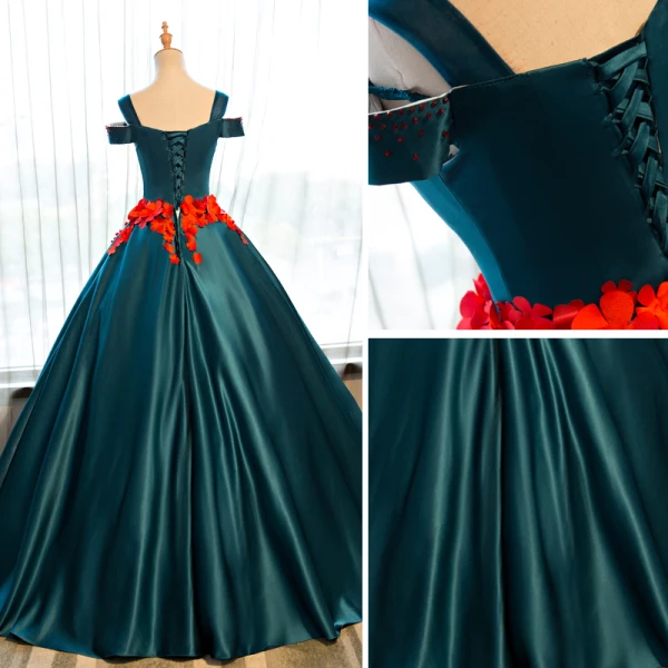 Vintage / Retro Dark Green Quinceañera Prom Dresses 2018 Ball Gown Appliques Crystal V-Neck Backless Sleeveless Floor-Length / Long Formal Dresses