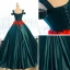 Vintage / Retro Dark Green Quinceañera Prom Dresses 2018 Ball Gown Appliques Crystal V-Neck Backless Sleeveless Floor-Length / Long Formal Dresses