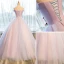 Elegant Candy Pink Quinceañera Prom Dresses 2018 Ball Gown Embroidered Appliques Strapless Backless Sleeveless Floor-Length / Long Formal Dresses