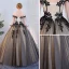 Elegant Black Quinceañera Prom Dresses 2018 Ball Gown Lace Appliques Off-The-Shoulder Backless 1/2 Sleeves Floor-Length / Long Formal Dresses
