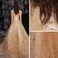 Chic / Belle Doré Robe De Bal 2021 Princesse De l'épaule Sans Manches En Dentelle Fleur Perlage Perle Dos Nu Longue Promo Robe De Ceremonie