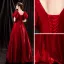 Vintage / Retro Burgundy Satin Prom Dresses 2021 A-Line / Princess V-Neck Rhinestone Bell sleeves Backless Floor-Length / Long Prom Formal Dresses