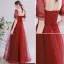 Elegant Burgundy Beading Prom Dresses 2021 A-Line / Princess Scoop Neck Sequins Short Sleeve Backless Floor-Length / Long Prom Formal Dresses