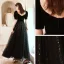 Chic / Belle Bling Bling Noire Étoile Paillettes Robe De Bal 2021 Princesse Encolure Carrée Manches Courtes Longue Robe De Ceremonie