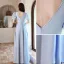 Élégant Bleu Ciel Perle Robe De Bal 2021 Princesse Encolure Carrée Manches Courtes Dos Nu Longue Robe De Ceremonie