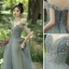 Charming Sage Green Prom Dresses 2021 A-Line / Princess Off-The-Shoulder Beading Sleeveless Backless Floor-Length / Long Formal Dresses