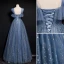 Fashion Ocean Blue Glitter Starry Sky Evening Dresses  Prom Dresses 2021 A-Line / Princess Ruffle Square Neckline Sleeveless Backless Floor-Length / Long Formal Dresses