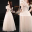 Modern / Fashion Champagne Lace Butterfly Prom Dresses 2021 A-Line / Princess Off-The-Shoulder Puffy Short Sleeve Backless Floor-Length / Long Prom Formal Dresses