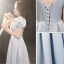 Vintage / Retro Sky Blue Prom Dresses 2021 A-Line / Princess Square Neckline Puffy Short Sleeve Backless Floor-Length / Long Prom Formal Dresses