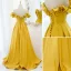 Fashion Yellow Prom Dresses 2021 A-Line / Princess Ruffle Off-The-Shoulder Sleeveless Backless Floor-Length / Long Formal Dresses