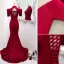 Eleganckie Chiński Styl Burgund Sukienki Wieczorowe 2021 Syrena / Rozkloszowane Satyna Perła Wysokiej Szyi Rhinestone Szarfa Kótkie Rękawy Długie Sukienki Wizytowe