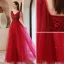 Charming Burgundy Beading Sequins Lace Prom Dresses 2021 A-Line / Princess V-Neck Sleeveless Backless Floor-Length / Long Formal Dresses