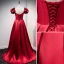 Vintage / Retro Burgundy Satin Prom Dresses 2021 A-Line / Princess Rhinestone Square Neckline Cap Sleeves Backless Floor-Length / Long Formal Dresses