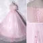 Flotte Lyserød Gallakjoler 2021 Prinsesse Spaghetti Straps Beading Med Blonder Blomsten Kort Ærme Halterneck Lange Kjoler