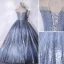 Charmant Scintillantes Océan Bleu Perlage Paillettes Robe De Bal 2021 Robe Boule Encolure Dégagée Sans Manches Dos Nu Longue Robe De Ceremonie