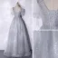 Chic / Belle Argenté Glitter Paillettes Robe De Bal 2021 Princesse V-Cou Manches Courtes Dos Nu Longue Robe De Ceremonie