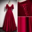 Vintage / Retro Burgundy Satin Prom Dresses 2021 A-Line / Princess Pearl Square Neckline Short Sleeve Backless Floor-Length / Long Prom Formal Dresses