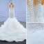 Vintage High End Ivory / Creme Brautkleider / Hochzeitskleider 2021 Meerjungfrau Rundhalsausschnitt Perlenstickerei Perle Pailletten Ärmel Fallende Rüsche Kapelle-Schleppe Hochzeit