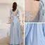Elegant Sky Blue Satin Prom Dresses 2021 A-Line / Princess Square Neckline Short Sleeve Backless Floor-Length / Long Formal Dresses