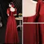 Elegant Burgundy Satin Prom Dresses 2021 A-Line / Princess Square Neckline Puffy Short Sleeve Backless Floor-Length / Long Prom Dresses