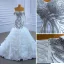 Luxury / Gorgeous High-end White Beading Rhinestone Cascading Ruffles Wedding Dresses 2021 Trumpet / Mermaid Off-The-Shoulder Sleeveless Backless Chapel Train Wedding
