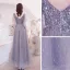 Sparkly Grey Beading Sequins Prom Dresses 2021 A-Line / Princess V-Neck 1/2 Sleeves Backless Floor-Length / Long Formal Dresses