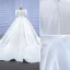 Victorian Style Vintage / Retro Ivory Satin Wedding Dresses 2021 Ball Gown V-Neck Puffy Short Sleeve Royal Train Wedding