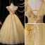 Charming Champagne Prom Dresses 2021 Ball Gown V-Neck Appliques Pearl Sequins Lace Flower Sleeveless Backless Floor-Length / Long Formal Dresses